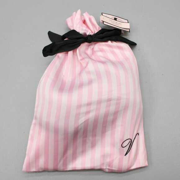 Victoria's Secret Ladies 9-10 L Pink Stripe Faux-Fur Satin House Shoes Slippers - Picture 2 of 10